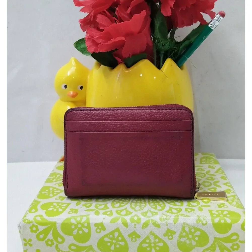 Michael Kors Red Pebbled Leather Zip Around Credit Card Small Wallet